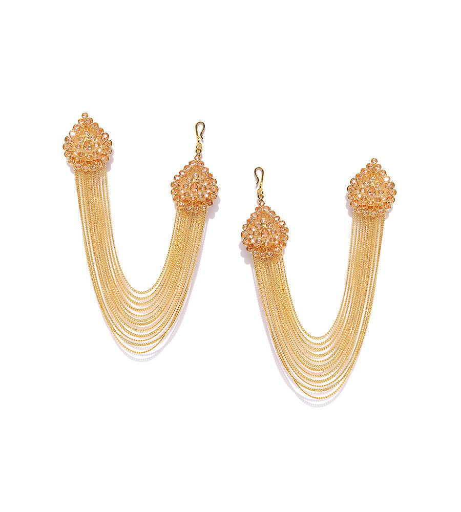 YouBella Gold-Toned Teardrop Shaped Studs with Ear Chains